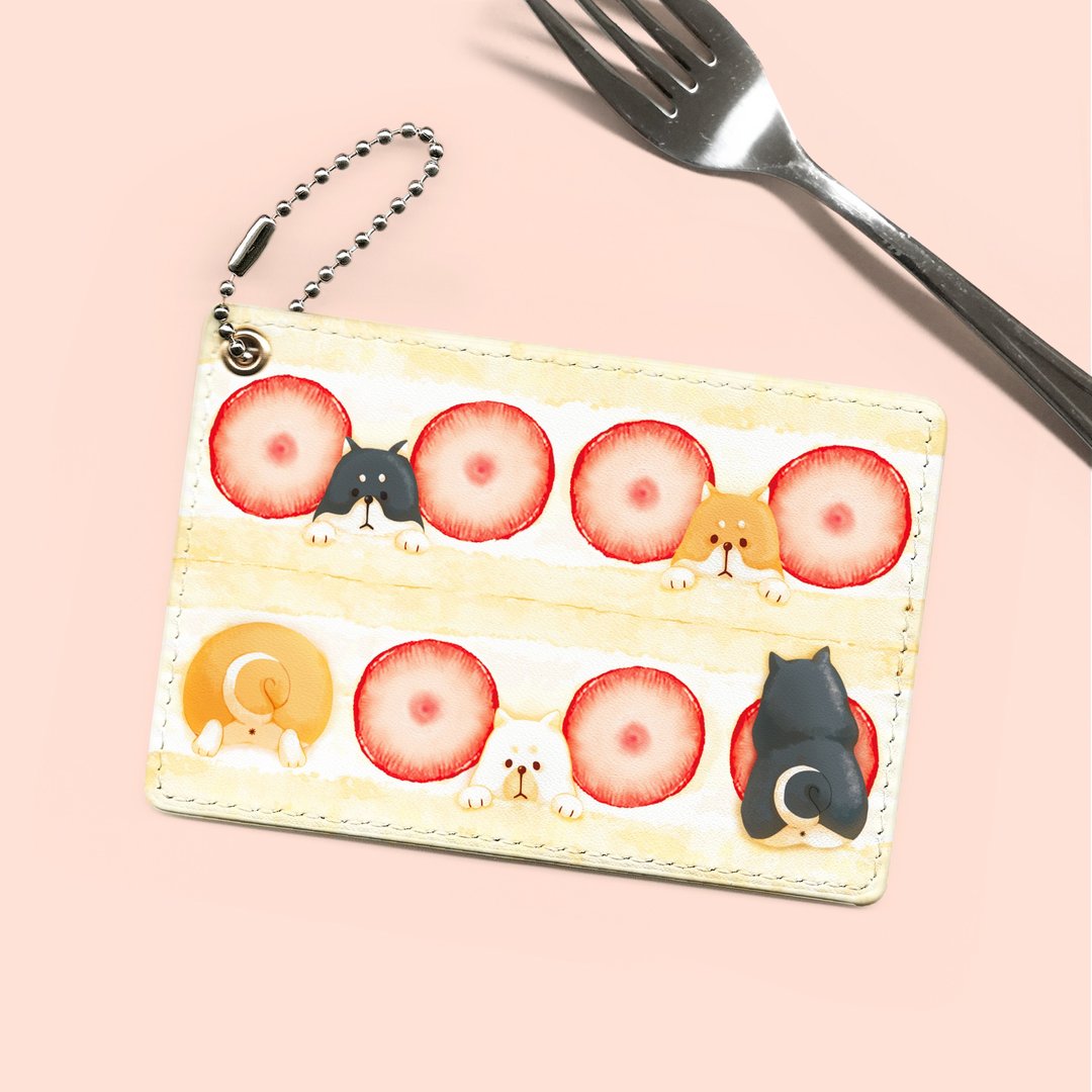 Shiba Inu fruit sandwich pass case - 证件套/卡套 - 人造皮革 粉红色