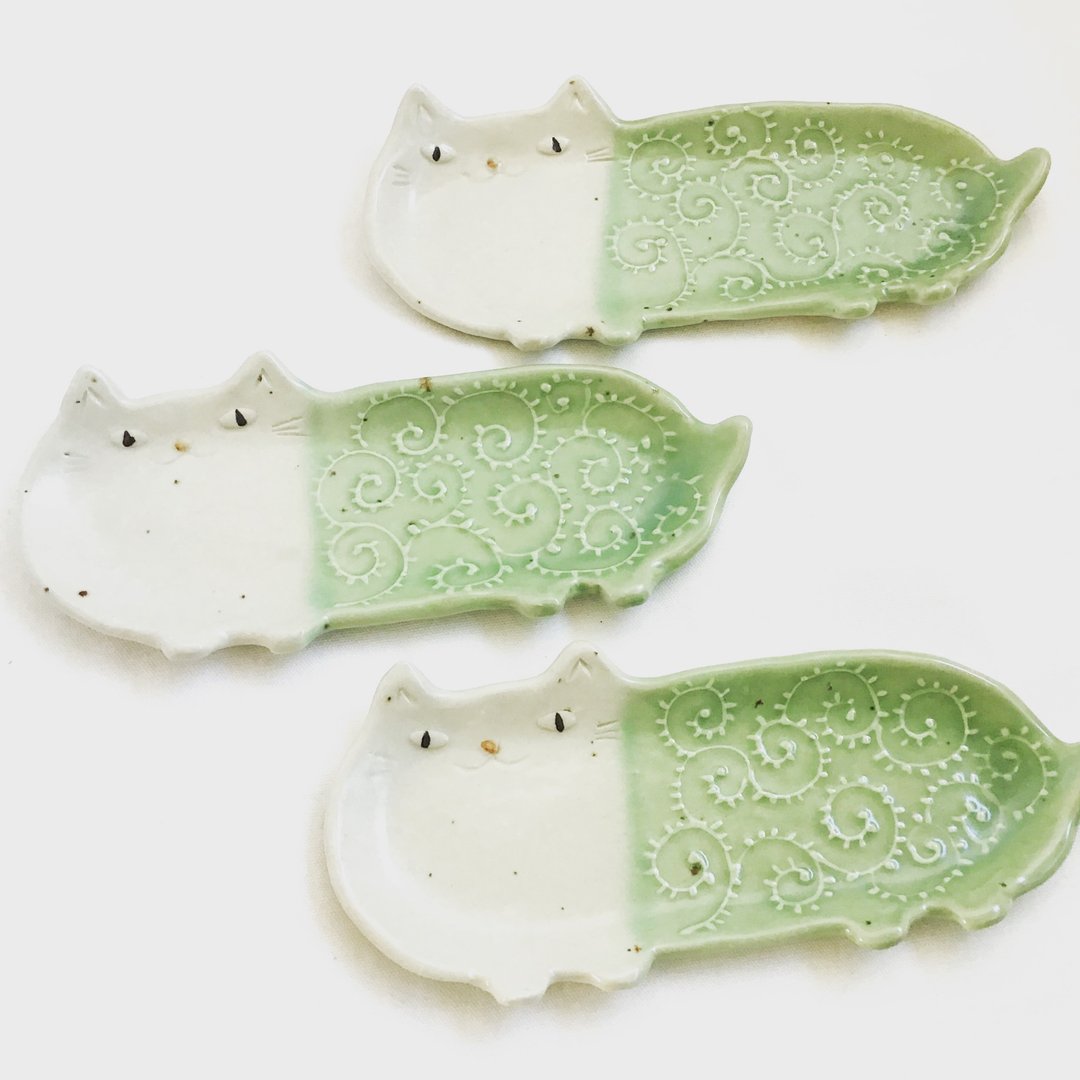 octopus arabesque version of the cat dish (good traditional acting) - 盘子/餐盘/盘架 - 陶 绿色