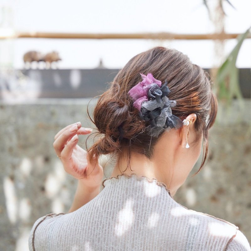 mini | party | 银黑 | 咲编发夹/发饰夹 - 发饰 - 聚酯纤维 