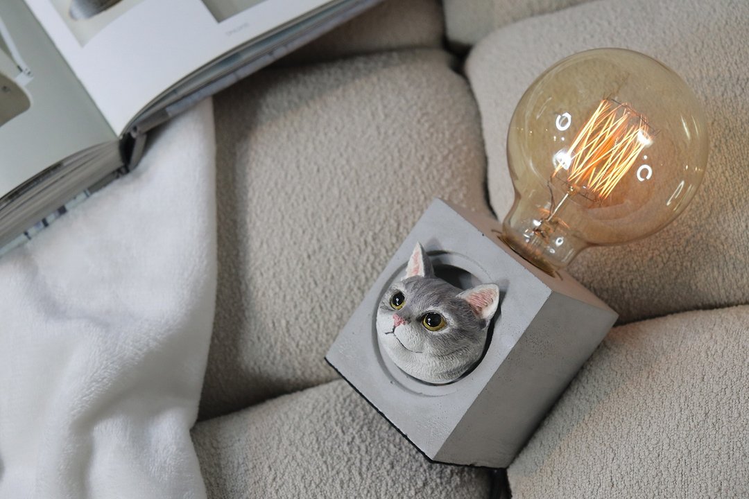 曙 MUSE 虎斑猫方形水泥桌灯 定制化 - 灯具/灯饰 - 水泥 灰色