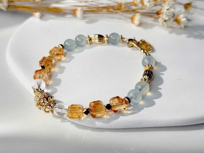 天然水晶 黄水晶 白水晶 海蓝宝 招财 开运手链 - 手链/手环 - 水晶 黄色