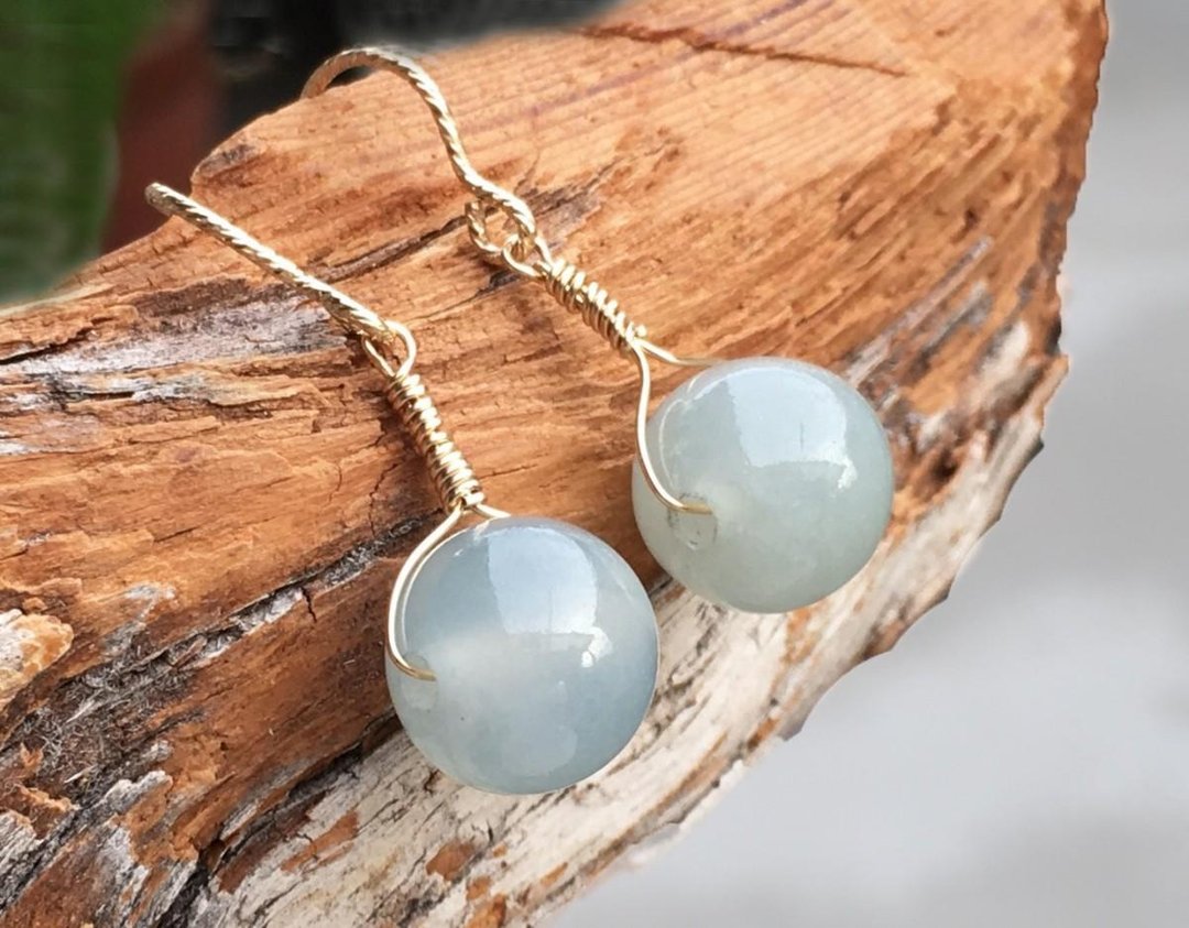 Burmese natural jade ◇ K14GF earrings / earrings 2 - 耳环/耳夹 - 宝石 绿色