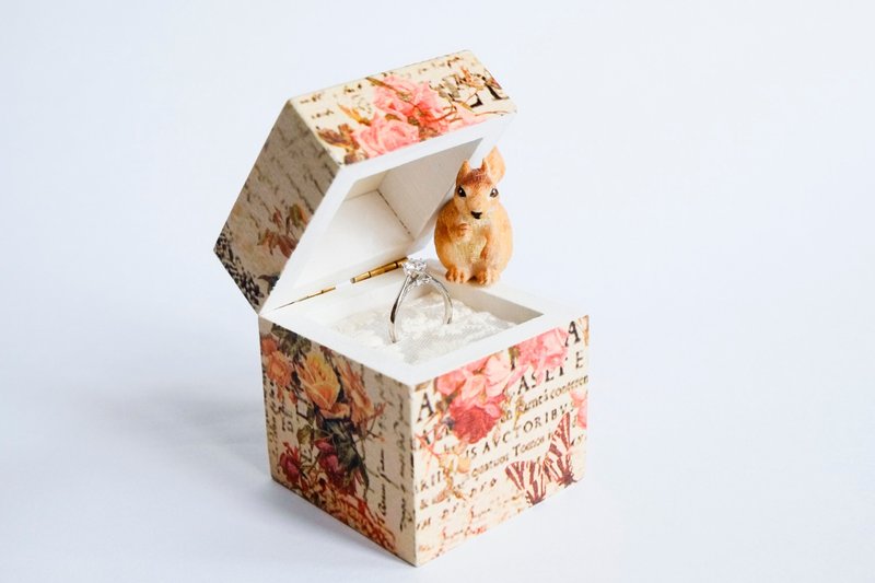 度身订造 - 求婚戒指盒 (小正方形) - 戒指 - 木头 橘色