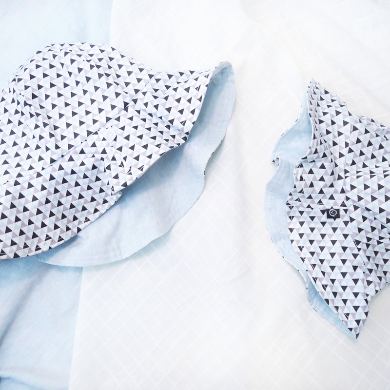 轻透感 宽帽沿圆顶亲子帽 | 黑白三角 - 帽子 - 棉．麻 白色