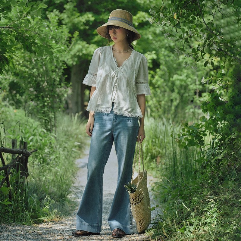 修身微喇牛仔裤|裤子|夏款|Sora-1823 - 女装长裤 - 棉．麻 蓝色