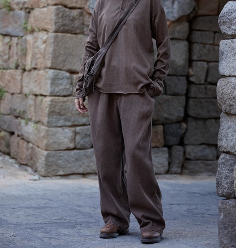 复古文青 桑蚕丝植物染长裤 - 女装长裤 - 其他材质 咖啡色