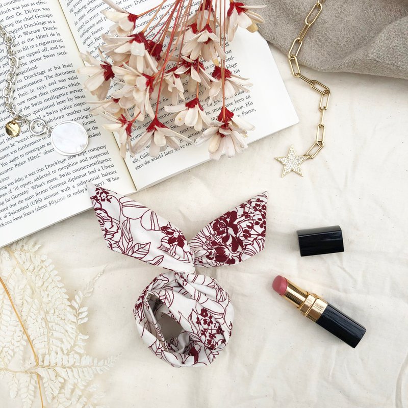 炙热的花 / 米 红 / 软铁丝 铁丝 发带 发箍 - 发带/发箍 - 棉．麻 