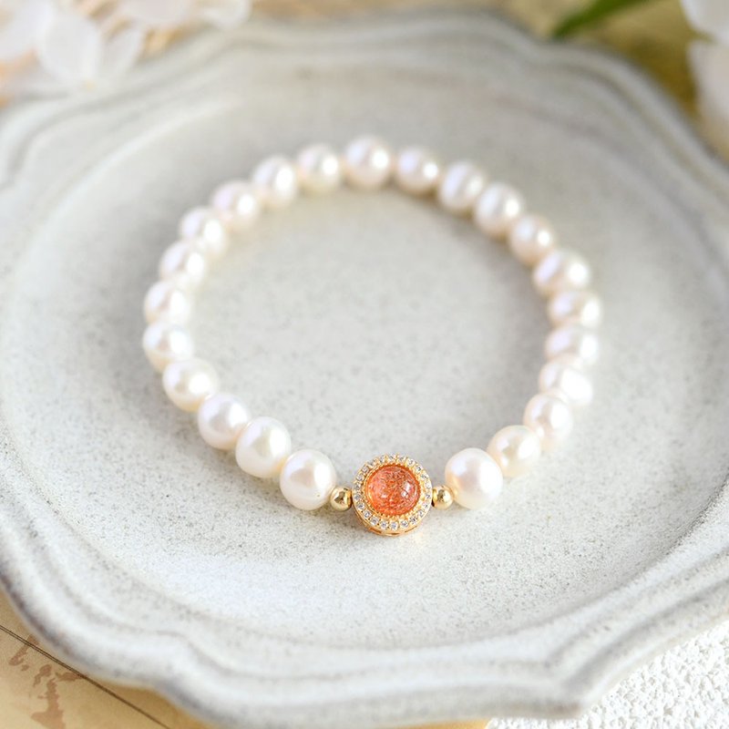 引领成功之路 - 日长石与巴洛克珍珠手链 (五月/六月诞生石) - 手链/手环 - 其他金属 白色