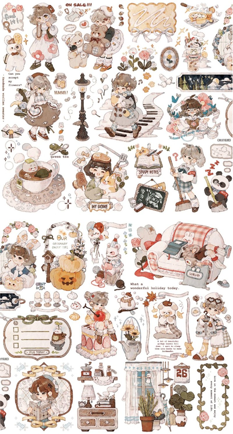 美好假期 少女小熊和熊貓 PET 和纸胶带 短循环 - 纸胶带 - 纸 红色