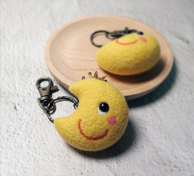 羊毛毡　月亮　钥匙圈　别针 - 钥匙链/钥匙包 - 羊毛 