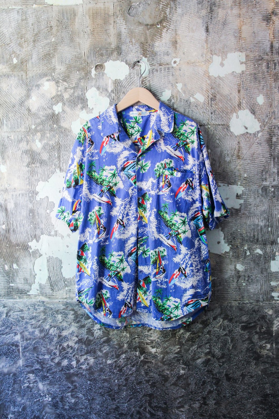 袅袅百货公司-Vintage 蓝色冲浪印花夏威夷衬衫 复古着 - 女装衬衫 - 棉 
