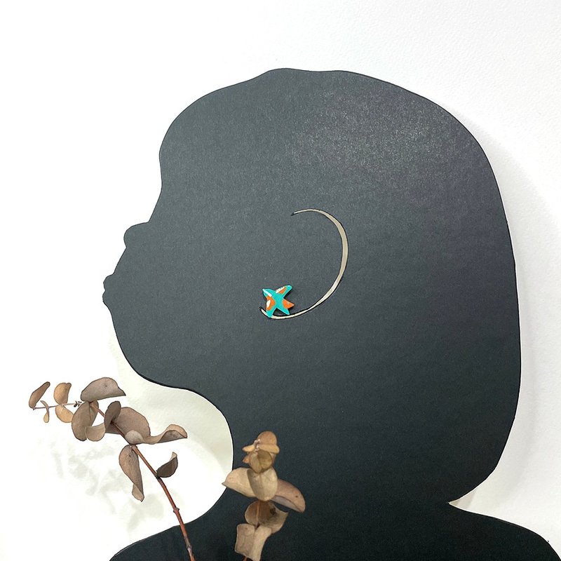 花花鸟 手绘 手作 耳环 - 耳环/耳夹 - 塑料 蓝色