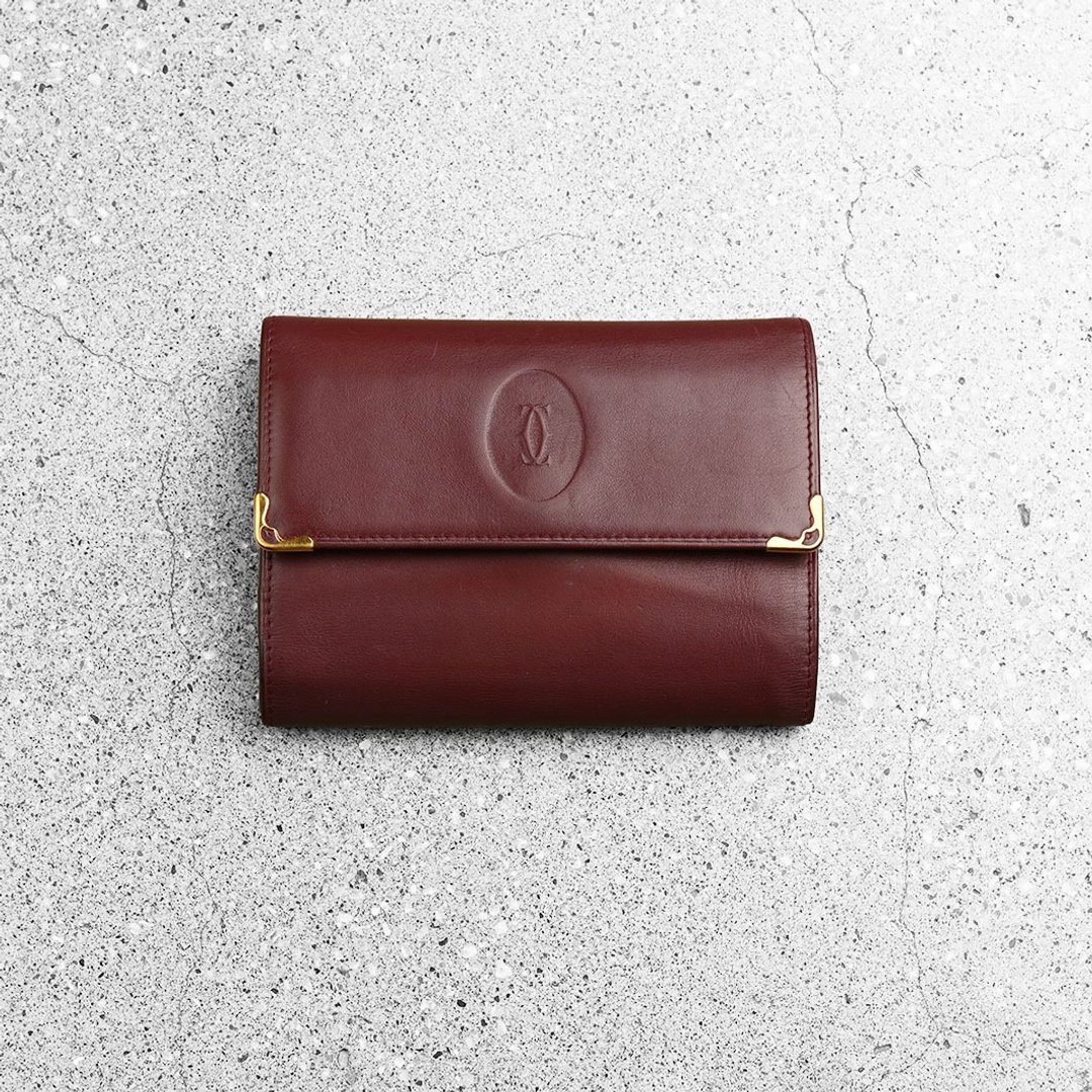 Cartier 古董口金中夹 / Vintage 古着 - 皮夹/钱包 - 真皮 红色