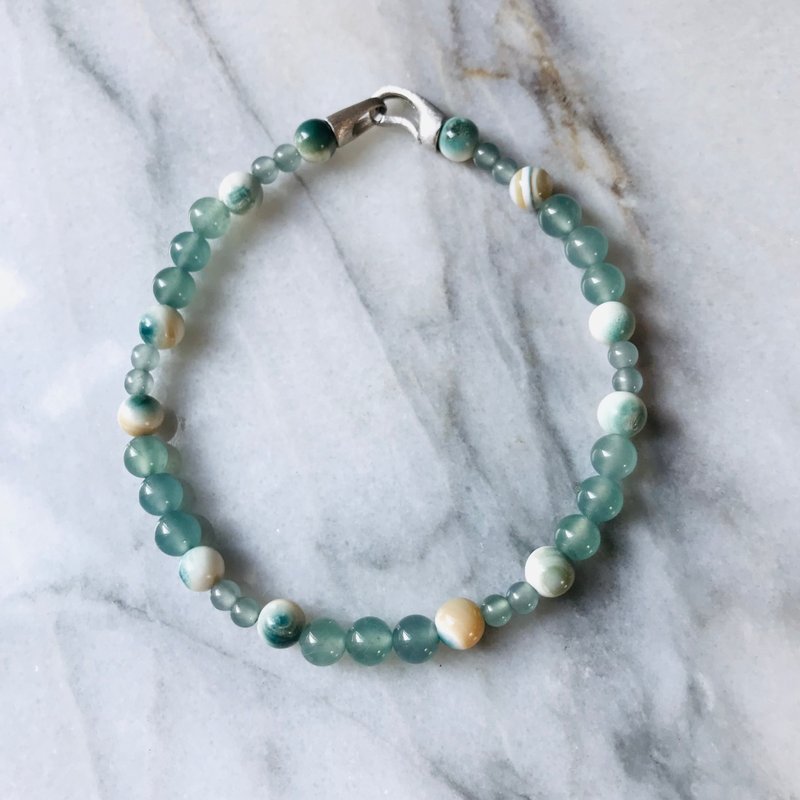 翡翠手链 天然石 危地马拉产  约18cm 大溪地夜光贝圆珠 - 手链/手环 - 玉石 蓝色