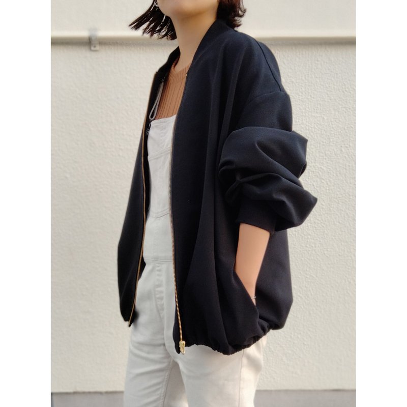 日本制 宽版飞行员夹克 拉链式飞行员夹克 - 女装休闲/机能外套 - 聚酯纤维 黑色