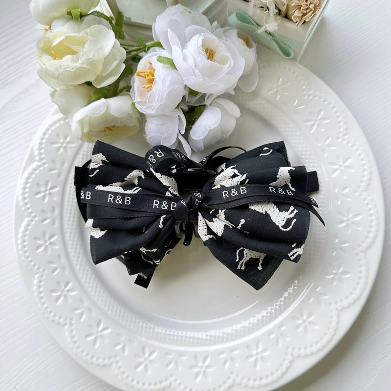 独家款小马雪纺蝴蝶结大抓夹鲨鱼夹-黑色 - 发饰 - 其他材质 黑色