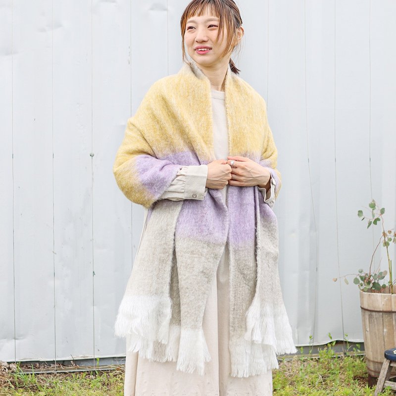 【预订】印度制 黄紫灰混羊毛围巾 - 围巾/披肩 - 聚酯纤维 黄色