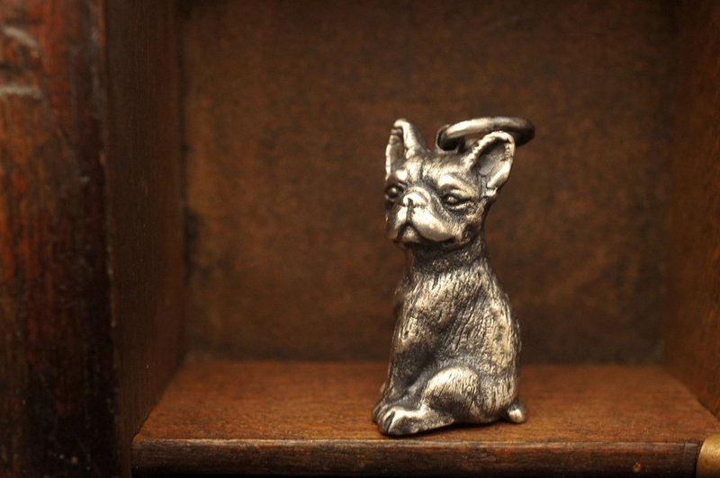 925 纯银立体法国老虎狗吊咀(P52) - 不包括银链- 手作 - 项链 - 纯银 黑色