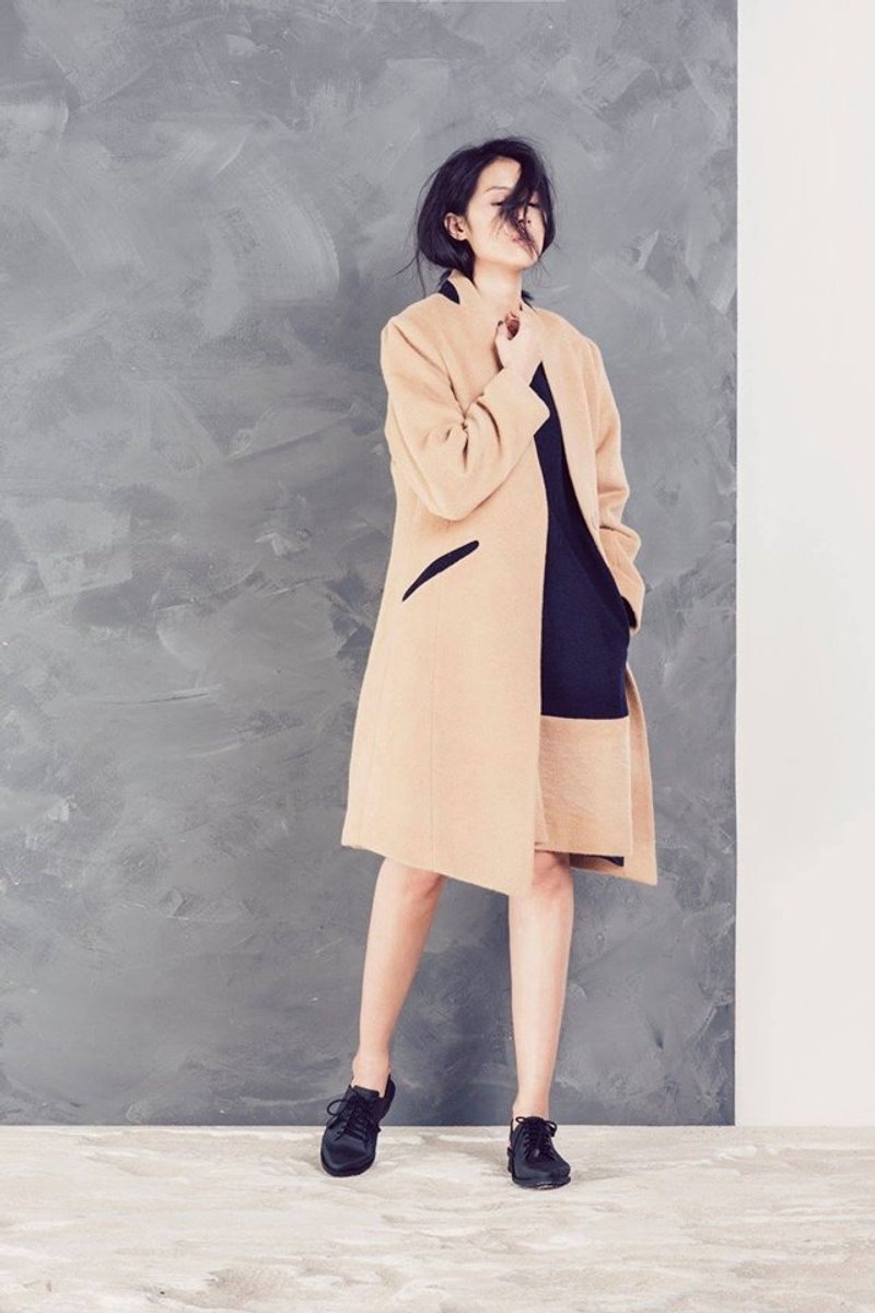 直身外套−驼色 - 女装休闲/机能外套 - 羊毛 黄色