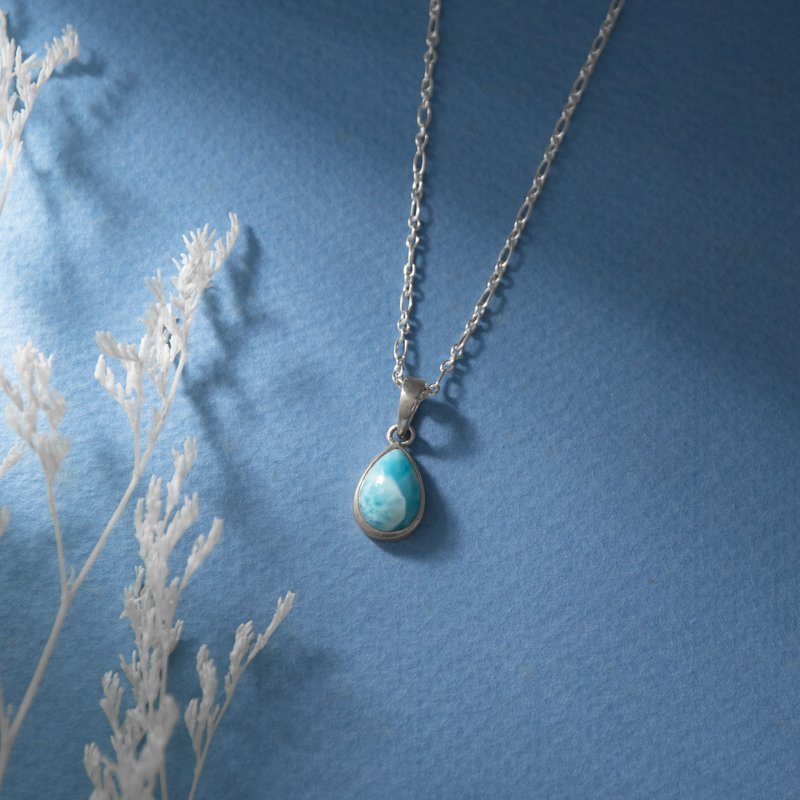 拉利玛 水滴型  纯银项链 - 项链 - 宝石 蓝色