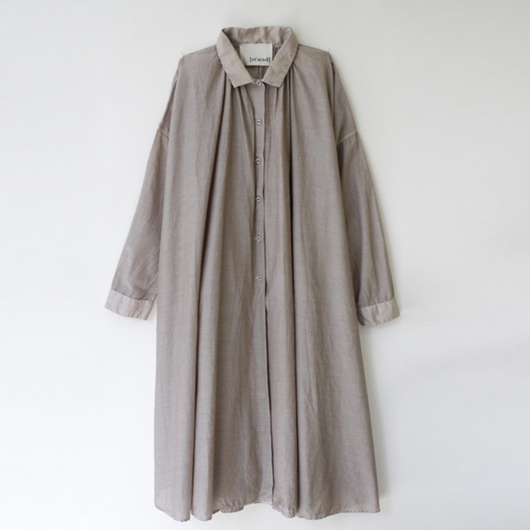 Botanical dyed　 Marguerite dyed cotton silk gathered dress - 洋装/连衣裙 - 丝．绢 卡其色