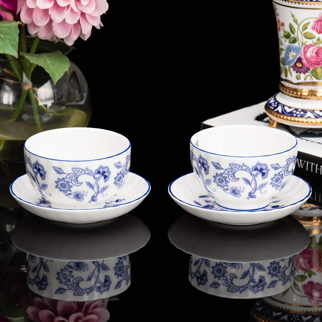 英国制Minton哈顿花园青花骨瓷1997年中式日式茶杯2人套 情侣对杯 - 茶具/茶杯 - 瓷 