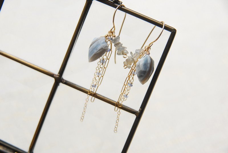 船锚造型蓝欧泊与垂坠耳环 14KGF - 耳环/耳夹 - 半宝石 蓝色