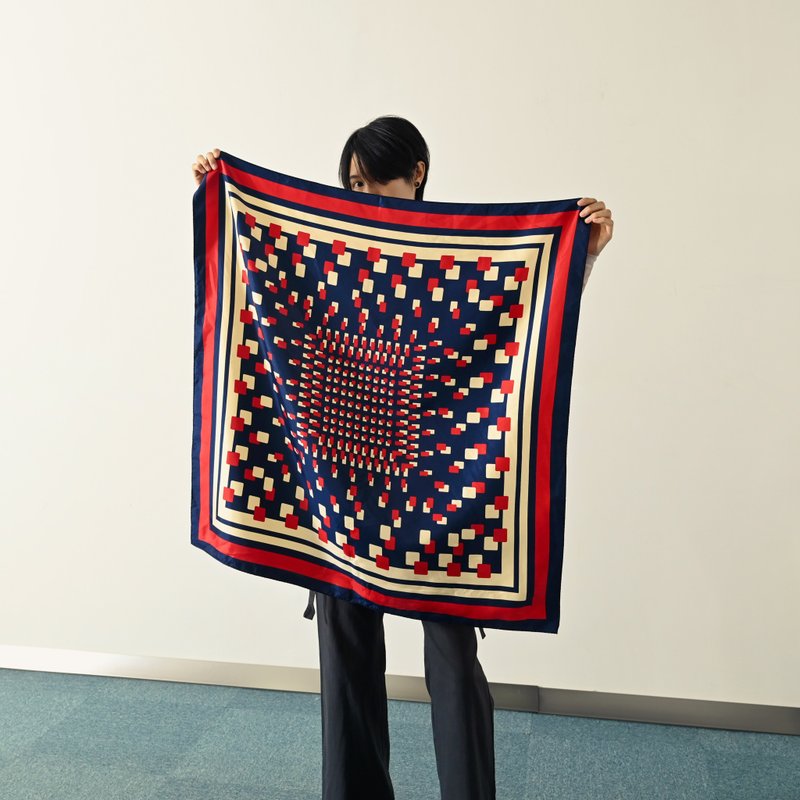 【NaSuBi Vintage】几何图形印花古着丝巾 - 丝巾 - 其他人造纤维 