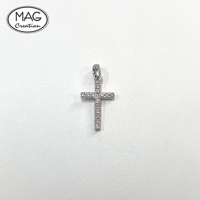 Love Legend | 18K 白金天然钻石十字架吊坠 - 项链 - 贵金属 