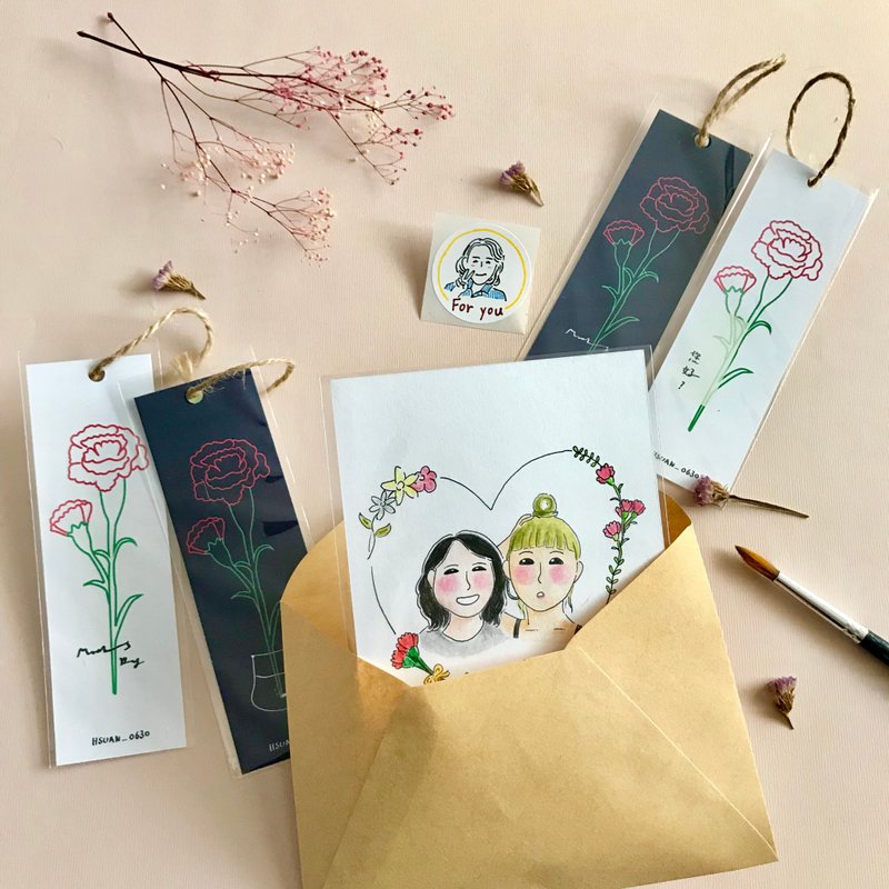 母亲节人像画(爱心边框) 组合餐 似颜绘/定制贴纸/书签 - 卡片/明信片 - 纸 