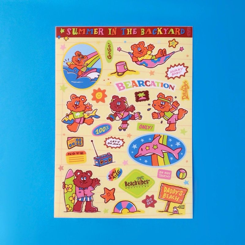 DADDY | Bearcation 贴纸 A5 款式：超可爱的 bearcation 图案 - 贴纸 - 纸 