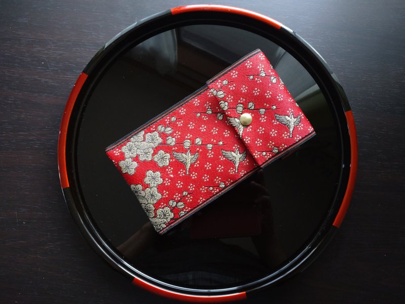 畳へり红包 吉祥图案【梅に莺】 红包袋 红包袋收纳夹 红色信封袋 祝仪袋 现金袋 日本制造 手工制作 - 红包/春联 - 其他材质 红色
