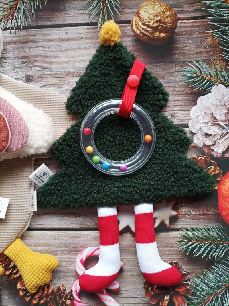 津Handmade 圣诞礼物/圣诞树安抚巾/宝宝手摇铃 - 满月礼盒 - 棉．麻 