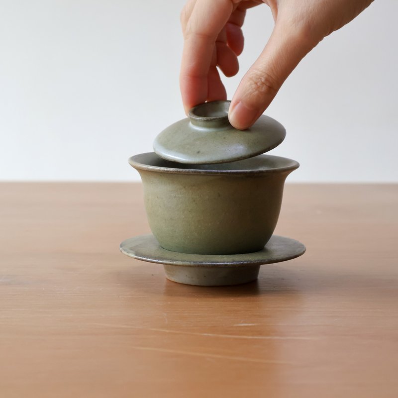 碧玉 柴烧陶三才盖碗 拉坏 - 茶具/茶杯 - 陶 绿色