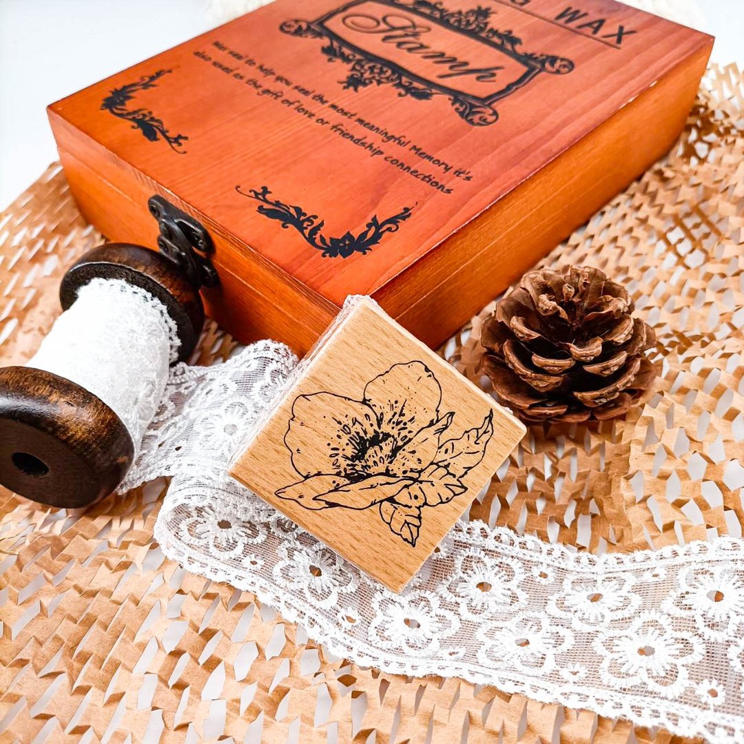 3E101_花系列B/ Flower series.B/櫸木印章 Wood Rubber Stamp - 印章/印台 - 木头 卡其色