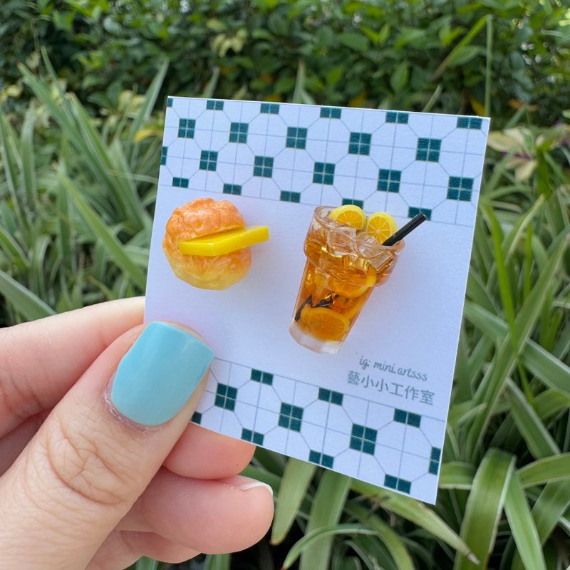 茶餐厅系列- 菠萝油 配 冻柠茶/冻奶茶/冻柠水/冻柠宾 耳环 - 耳环/耳夹 - 其他材质 