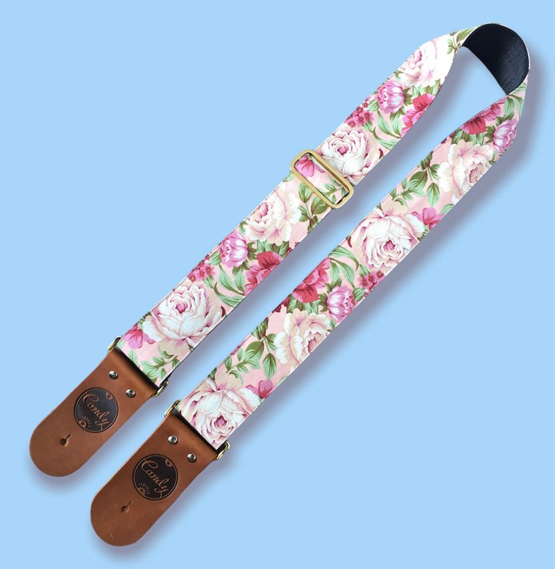 Pink Blue Flora Guitar Strap - 其他 - 棉 粉红色