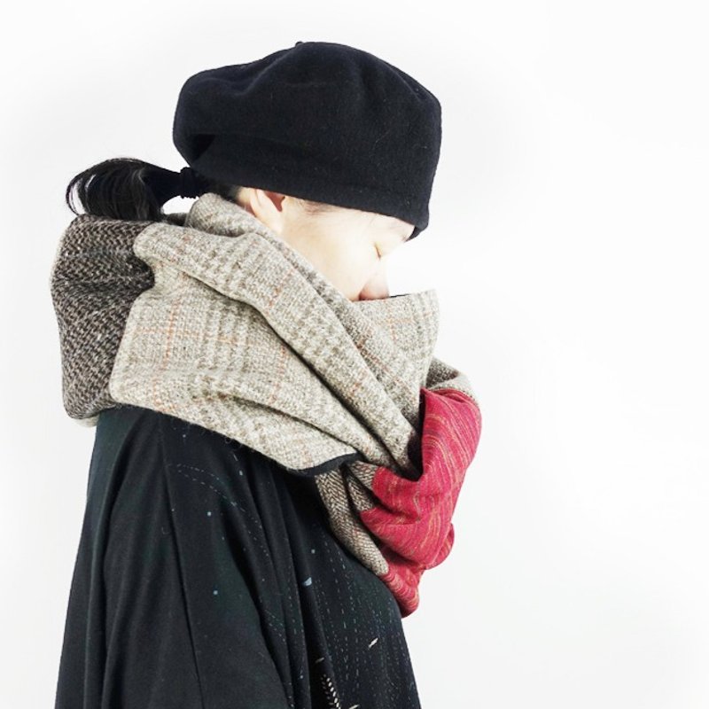 Urb 多搭式长圈巾  拉链拼接款 / 红色系 - 围巾/披肩 - 羊毛 红色