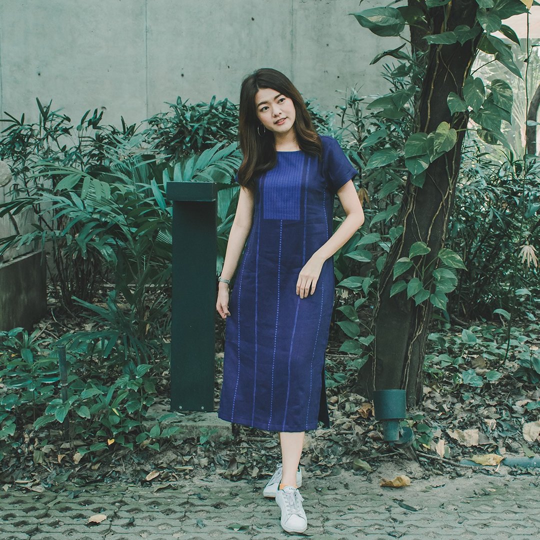 Broderie Maxi Blue Linen Dress - 洋装/连衣裙 - 亚麻 蓝色