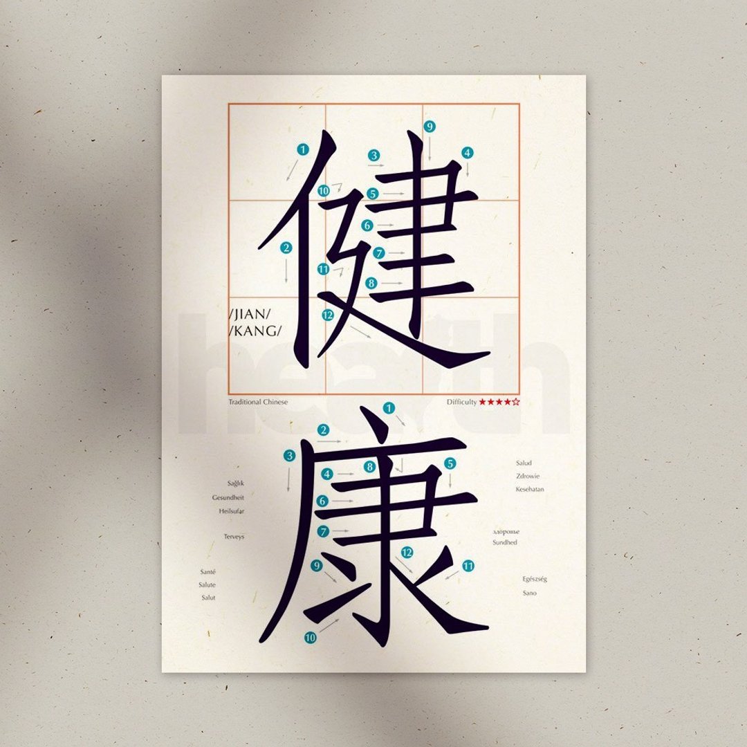 学中文 明信片 – 健康 Health - 卡片/明信片 - 纸 白色