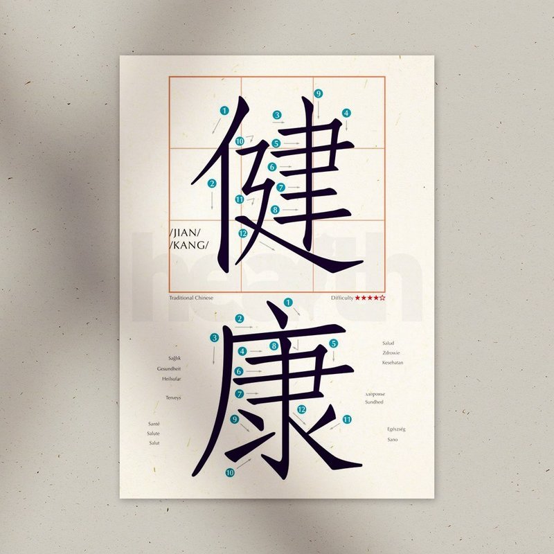 学中文 明信片 – 健康 Health - 卡片/明信片 - 纸 白色
