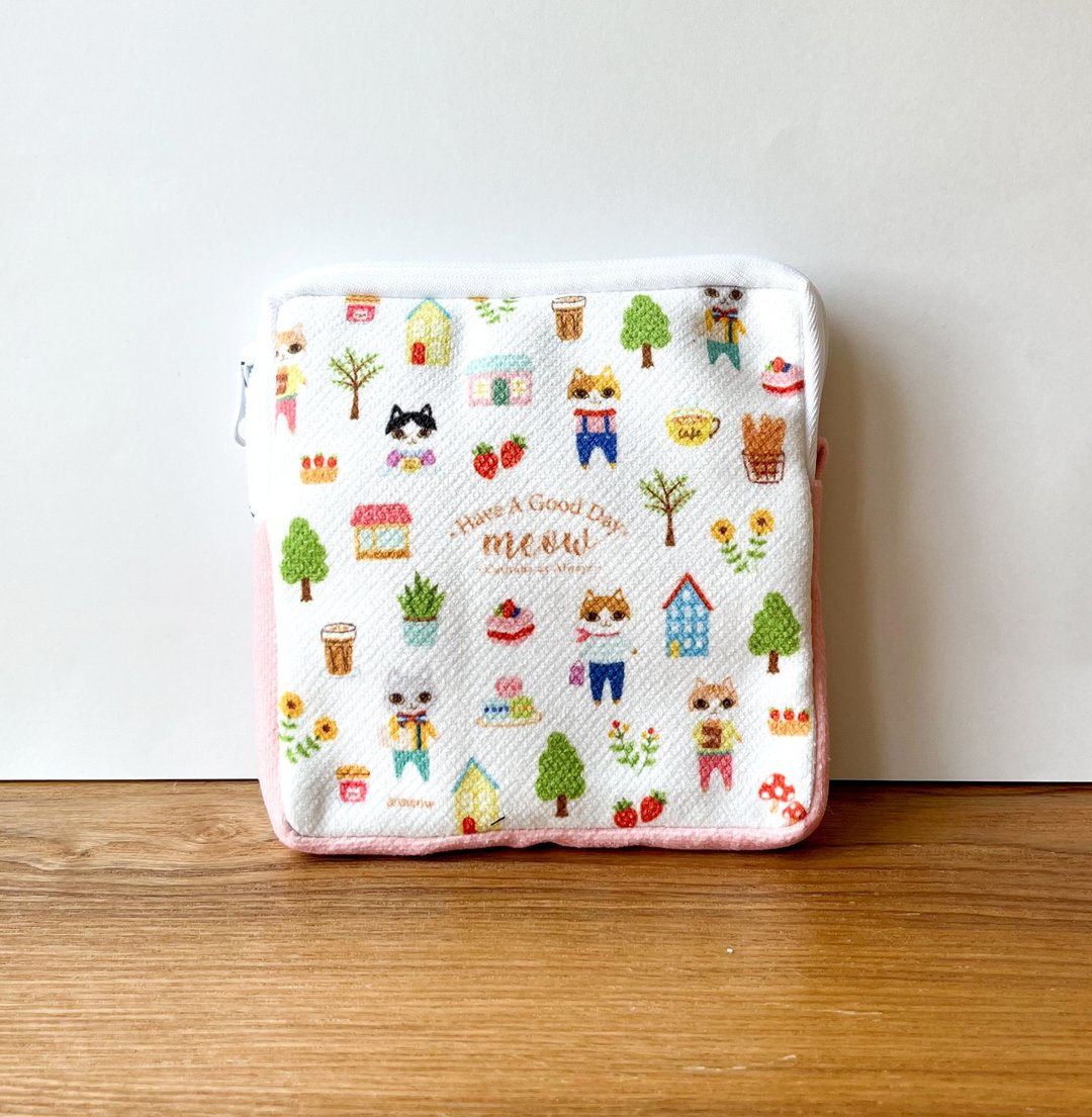 Meow 猫猫Have a Good Day方形化妆袋小物包 - Size S - 化妆包/杂物包 - 其他材质 粉红色