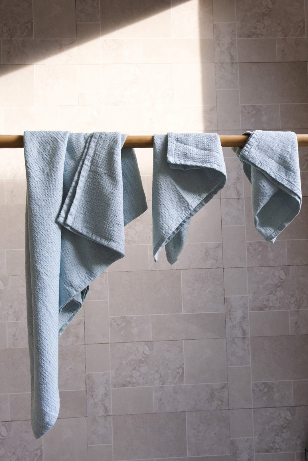 Sky blue waffle linen bath towels / Linen bath towel set  / Organic flax - 毛巾浴巾 - 亚麻 蓝色