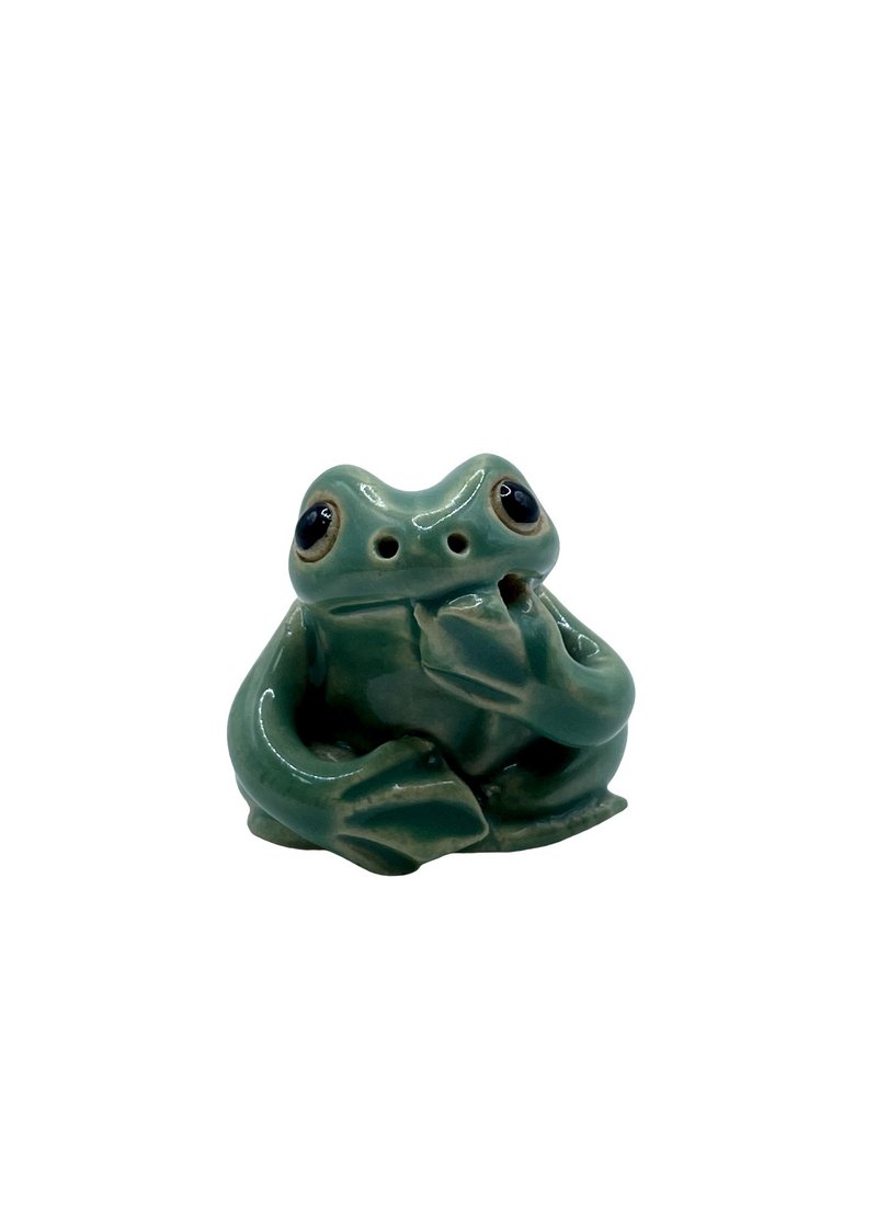 青蛙线香座・陶老件 - 摆饰 - 陶 绿色
