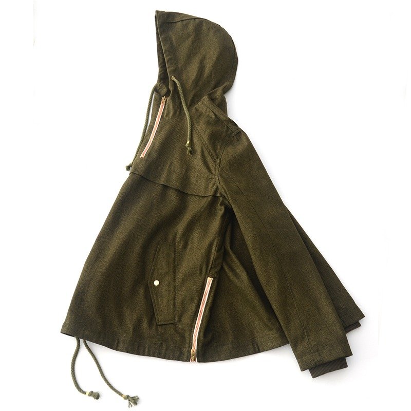 军绿色 赤耳 waldes布边拉链 连帽外套 - 男装外套 - 棉．麻 绿色