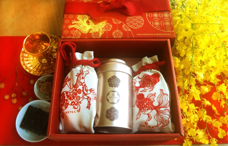 2026马年【 金好】茶食礼盒 (桂兰包种50g+紫苏梅+黑芝麻软糖) - 茶 - 棉．麻 红色
