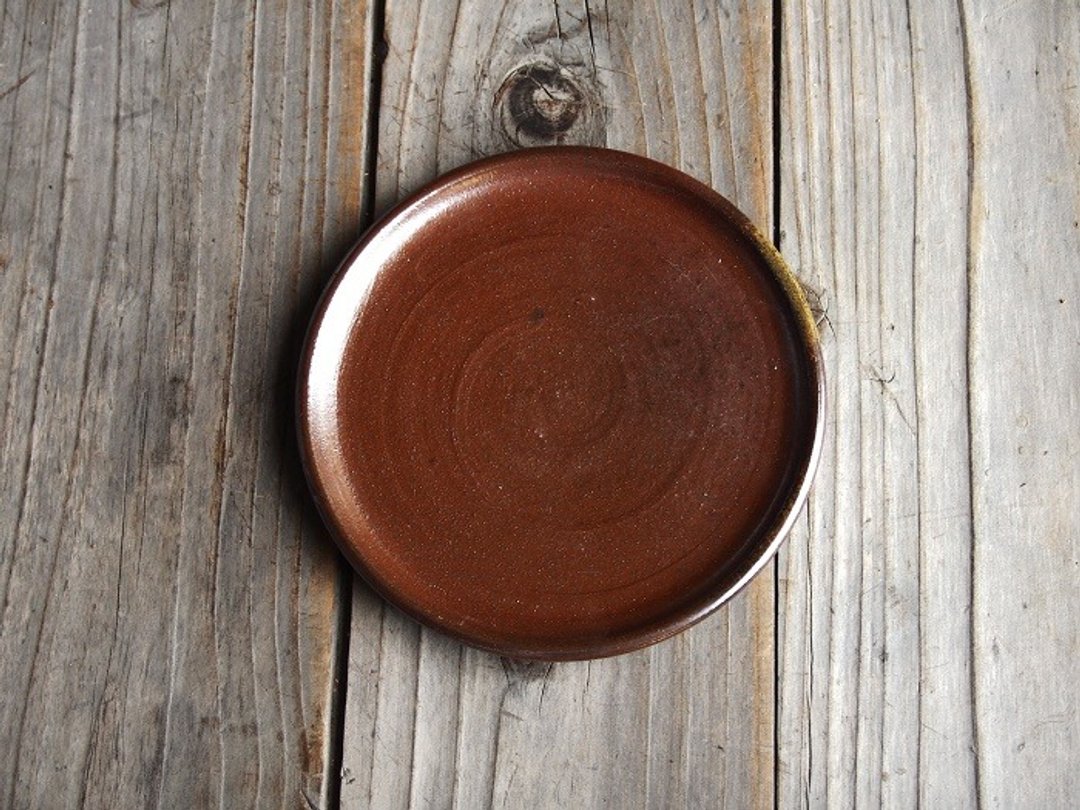 Bizen saucer (13 cm) sr6-009 - 盘子/餐盘/盘架 - 陶 咖啡色
