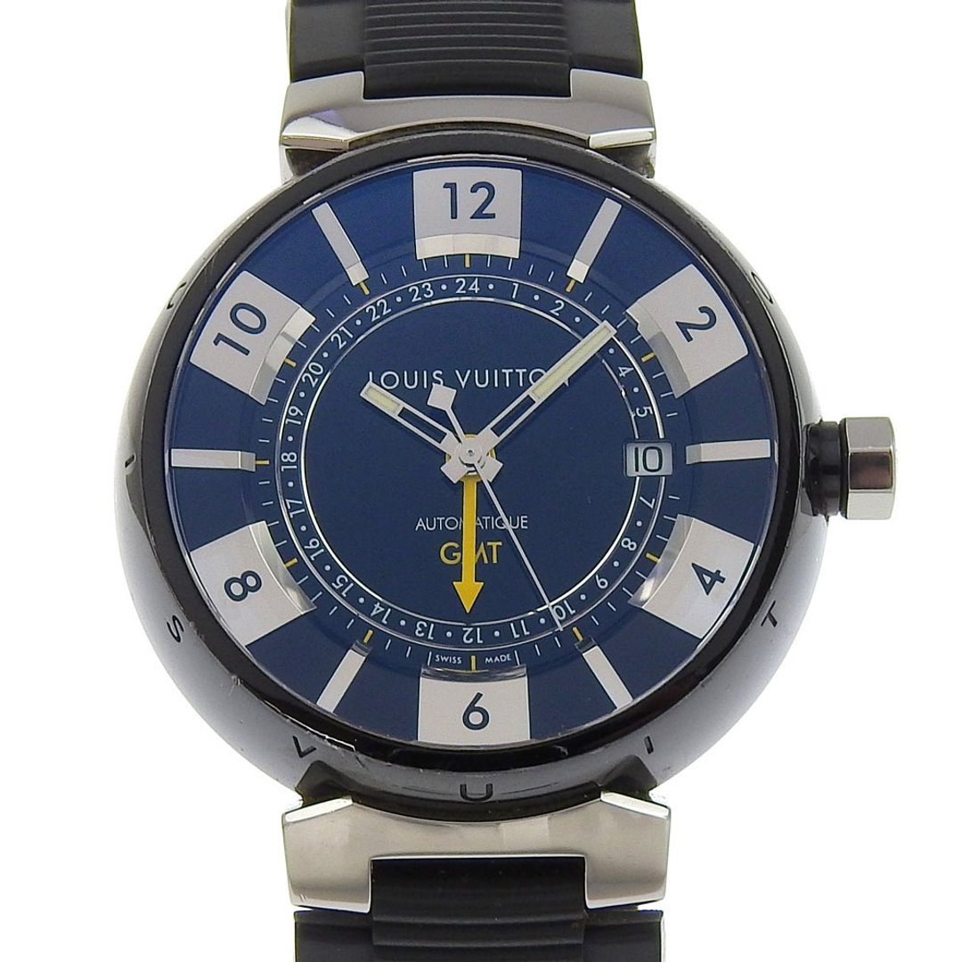 【日本直送】路易威登 LOUIS VUITTON Tambour GMT 腕表 Q113K 不锈钢 × 橡胶 自动上链 黑色表盘 男士【二手】 - 女表 - 不锈钢 银色