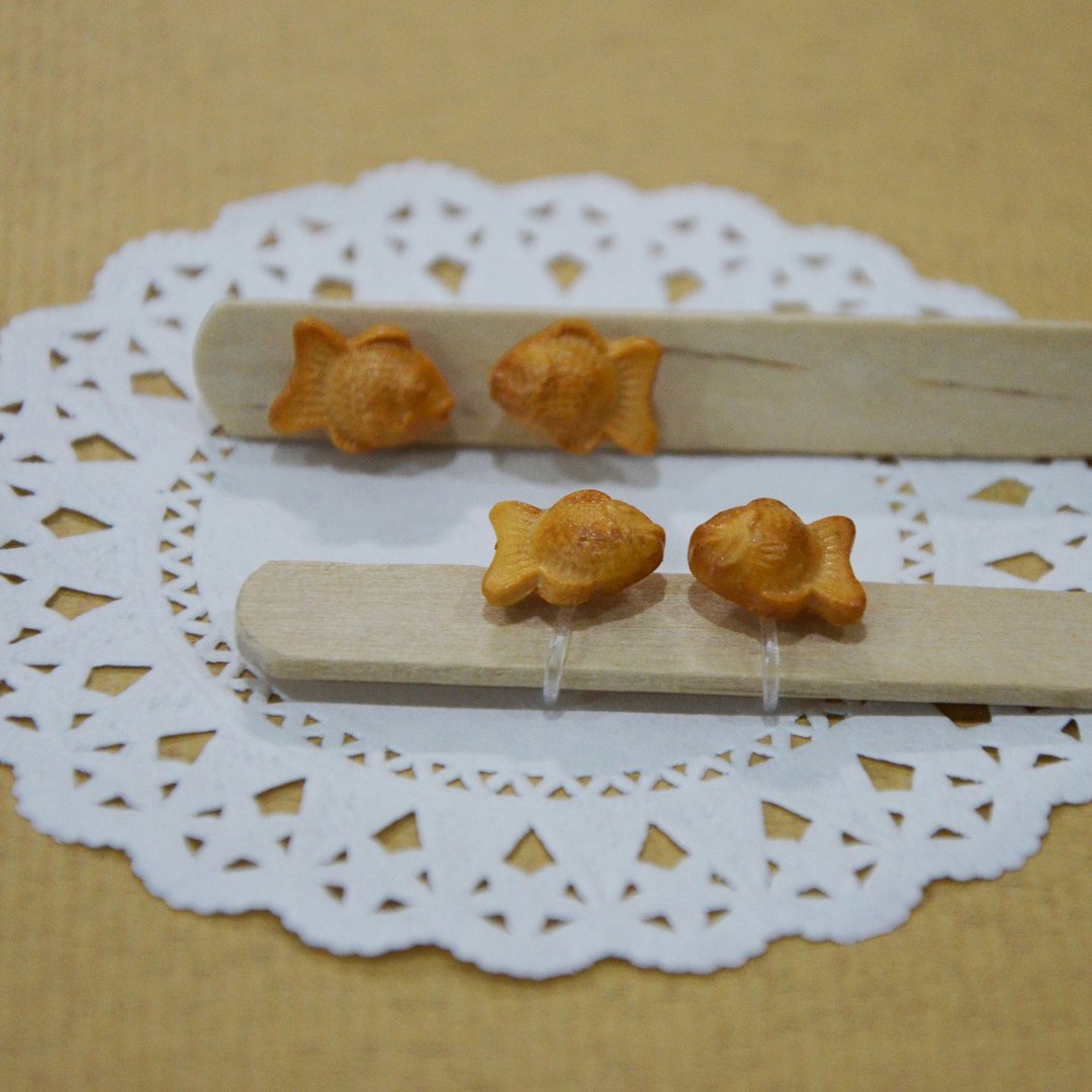 日式点心组耳环(耳针OR夹式)-鲷鱼烧 - 发饰 - 粘土 金色