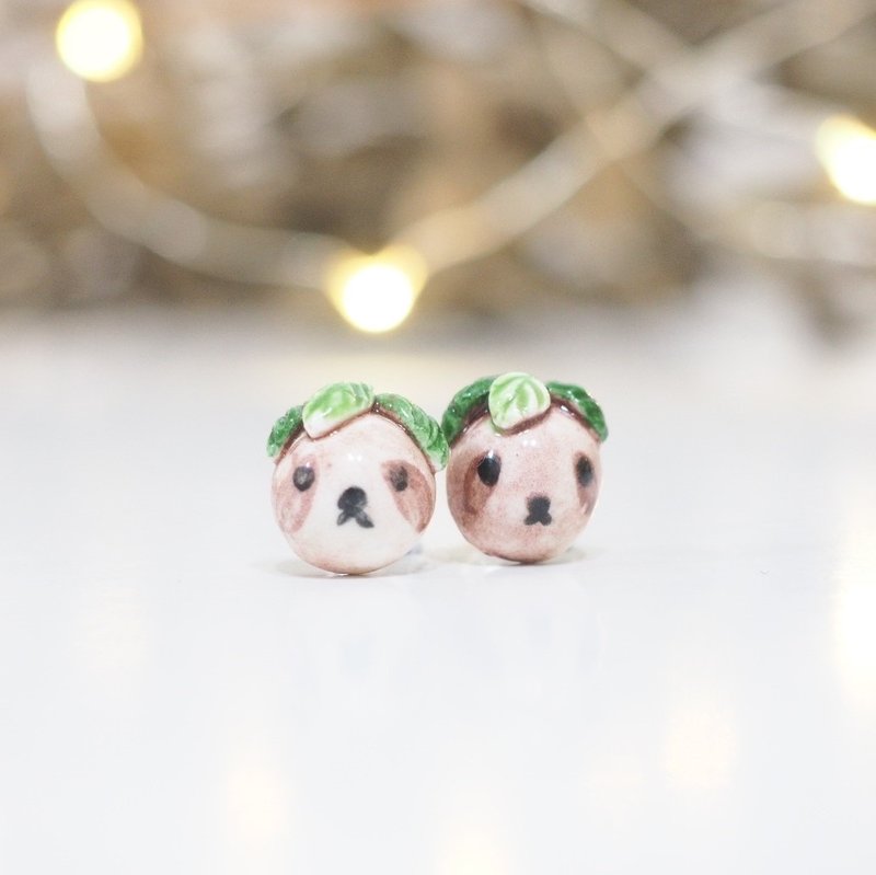 树獭白瓷耳环 - 耳环/耳夹 - 瓷 咖啡色